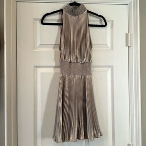 A.L.C Gold Metallic Pleated Halter Mini Dress Size 0